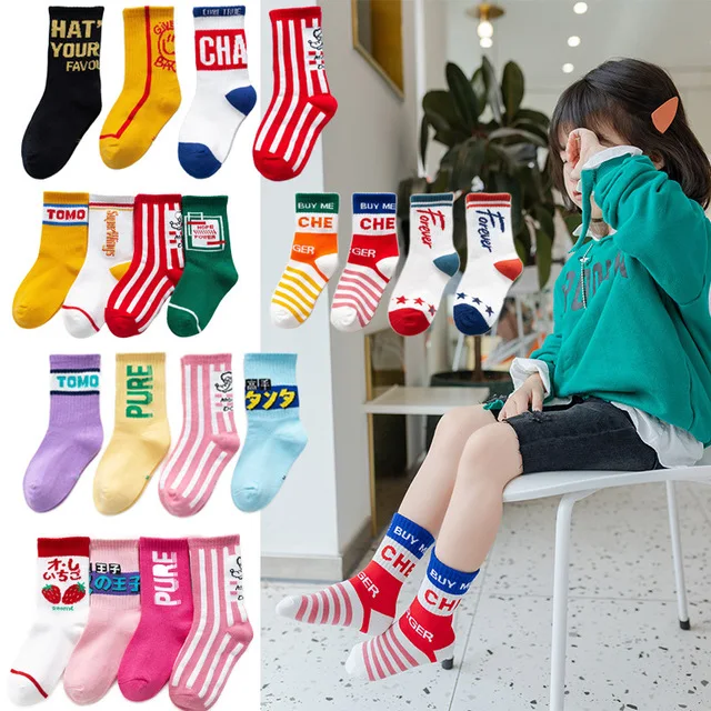 

4 Pairs Kids Autumn Socks Winter Children Cotton Cartoon Smiling Face Baby Girls Boys Fashion Socks Size 1 2 3 4 5 6 7 8 9 Year