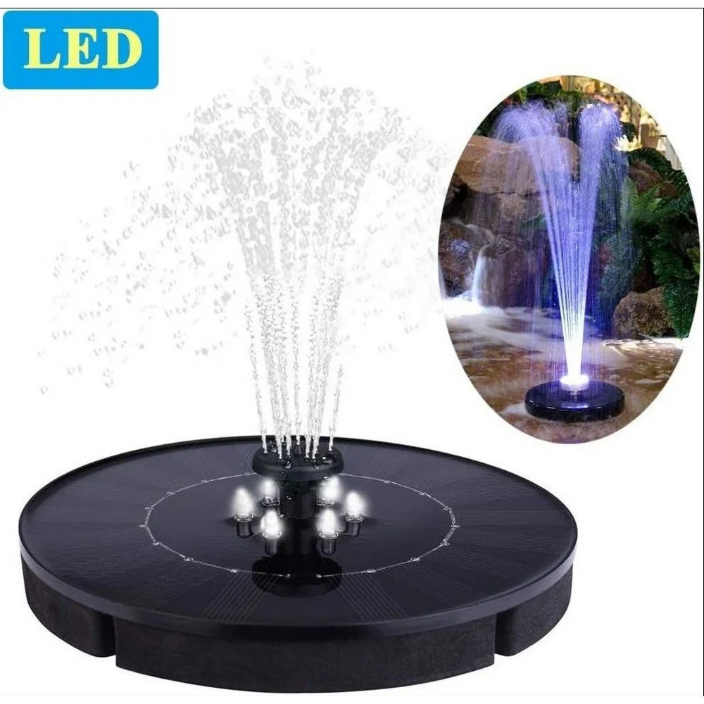 2.4 W Solar fountain Garden Pool Pond 6 LED light Round Floating Fountain Decoration Water with 5 nozzles | Дом и сад