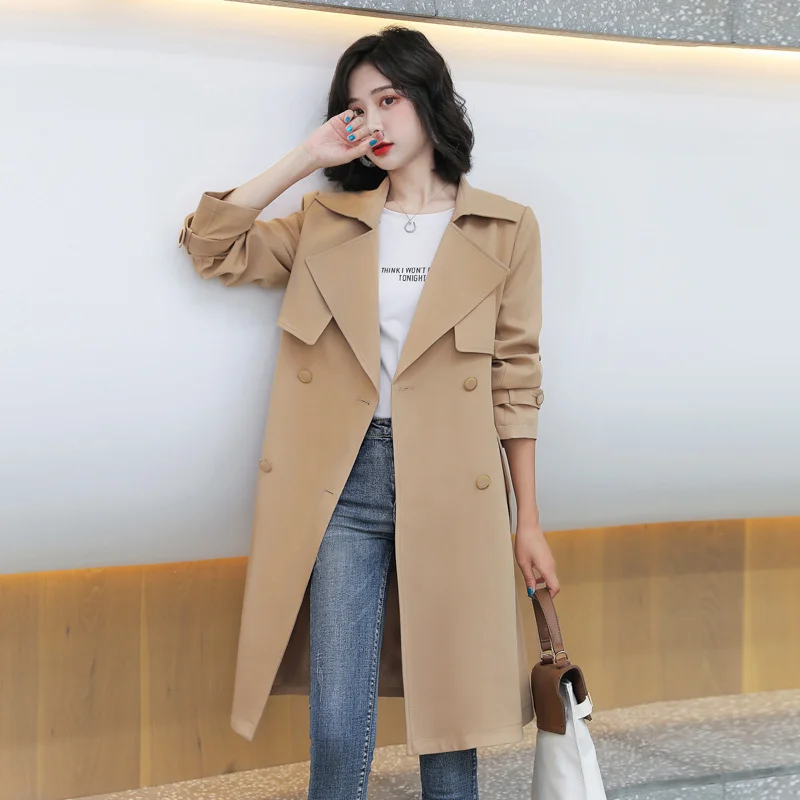 

Новинка осени 2021 модный темпераментный приталенный тренчкот средней длины в Корейском стиле