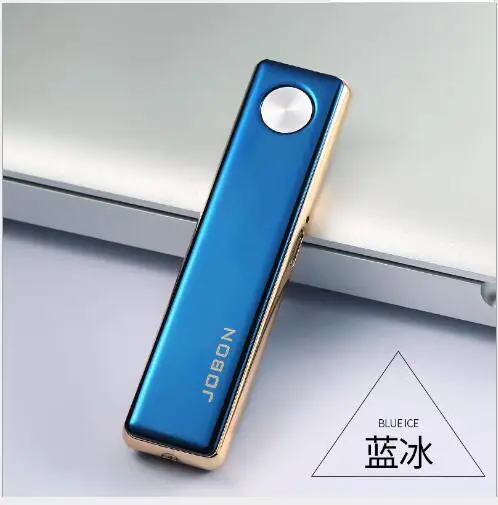 Jobon USB Зажигалка, ультра тонкая ветрозащитная металлическая зажигалка, Электронная зажигалка подарочная упаковка - Цвет: Синий