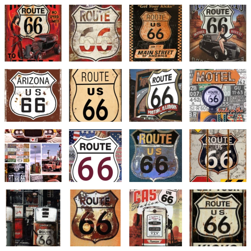 

US Route 66 Industrial Decor Gas Station Sign Garden Decoration Wall Stickers Decor Vintage Metal Plate Decorative Posters Bar