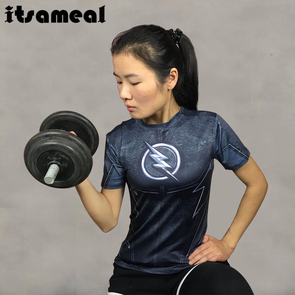 Компрессионная футболка с 3D принтом Женская Футболка реглан коротким рукавом