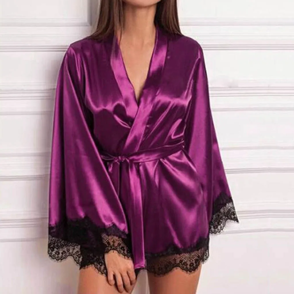 Fashion Women Satin Nightdress Silk Lace Lingerie Nightgown Sleepwear Sexy Robe Nightwear Plus Size S-XXL Babydoll 41* | Женская одежда