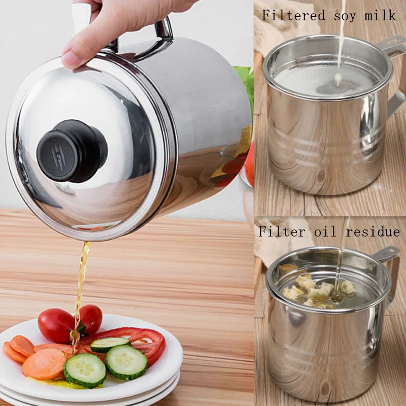 1.2L Stainless Steel Oil Filter Pot Leakproof Can Grease Container Tank Residue With Strainer Storage | Дом и сад