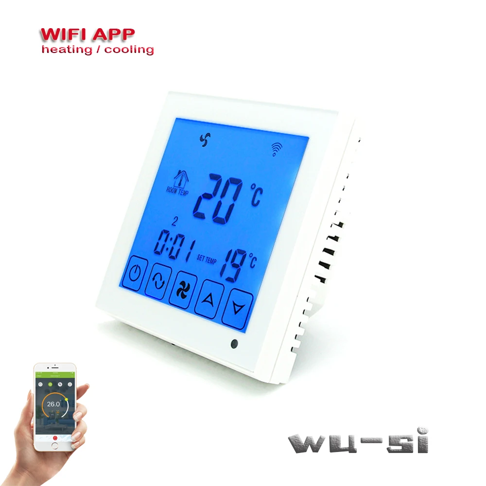 

Mobile APP 2P 4P Thermoregulator room temperature digital programmable smart thermostat WIFI for fan coil unit heat,cool