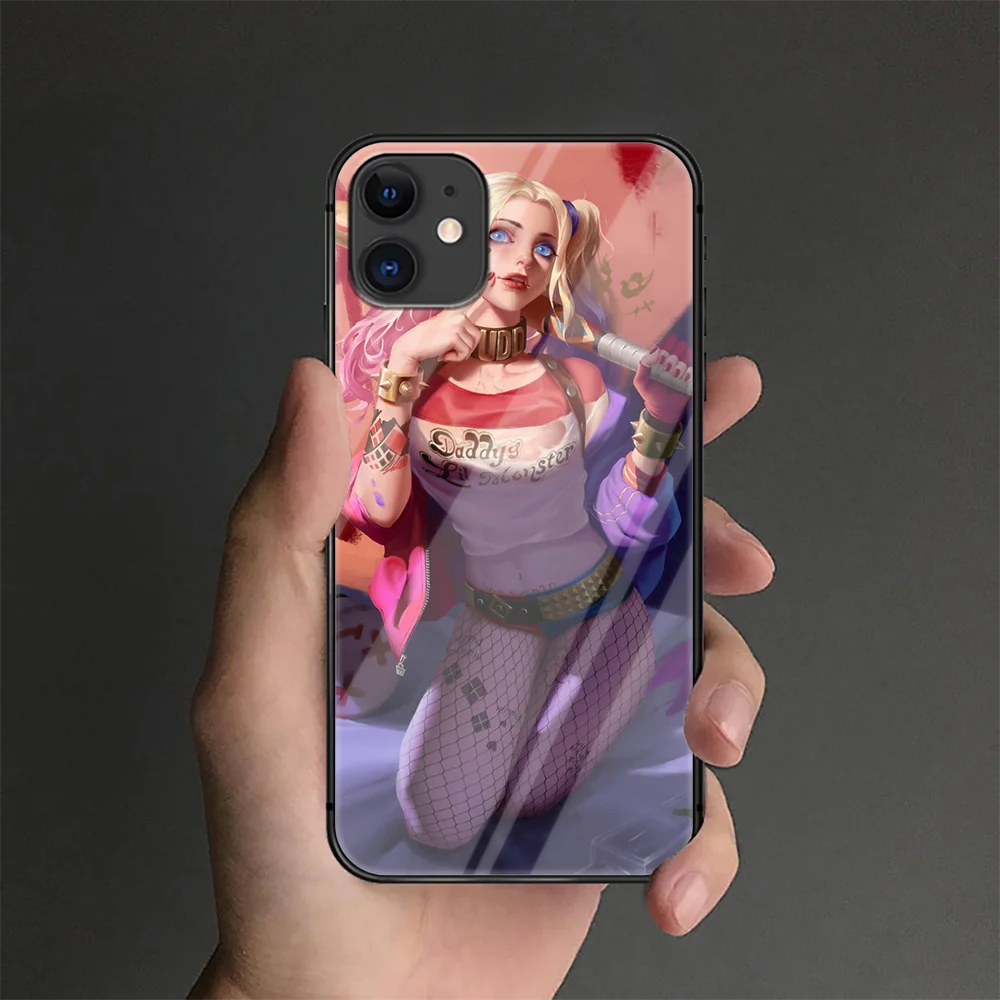 

Harleys Quinn Phone Tempered Glass Case Cover For IPhone 6 6S 7 8 11 12 X Xr Xs Se 2020 Pro Max Plus Mini Black Pretty Cover