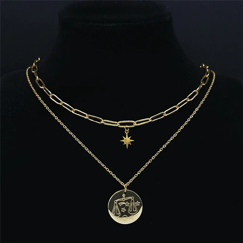 2 шт. 12 подвесок из нержавеющей Сталь весы Цепочки и ожерелья s Золото Цвет звезда