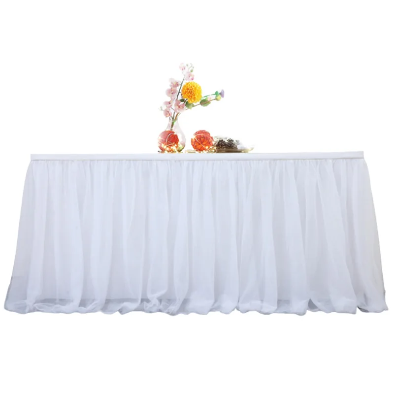 

6ft White Tulle Table Skirt For Rectangle Round Table Ruffle Tutu Tablecloth For Wedding Baby Shower Birthday Party Table Decor