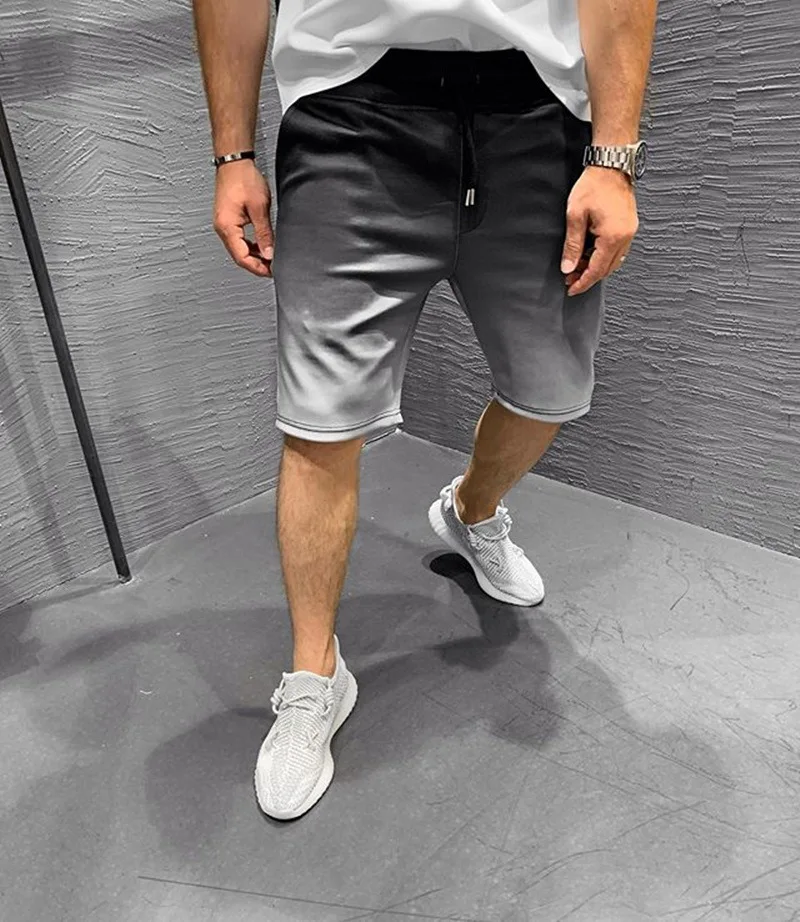 

Fashion Gradient Color Drawstring Beach Shorts Men Casual Sport Breathable Short Pant Mens 2021 Summer Running Quick-dry Shorts