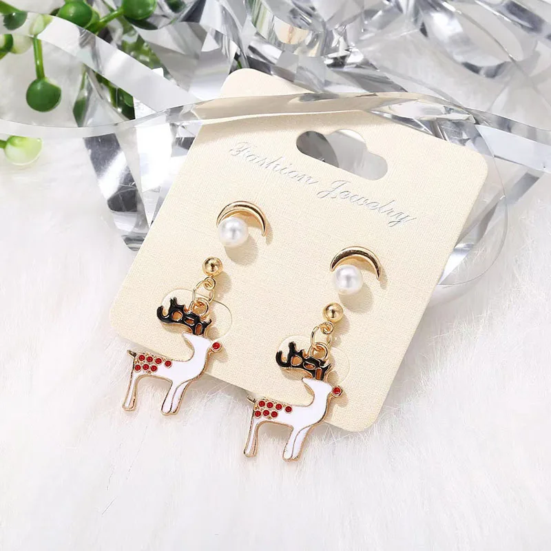 

HMES Holiday Earrings Christmas elk Gift Earrings lovely exquisite Earrings simple fashion pearl earrings