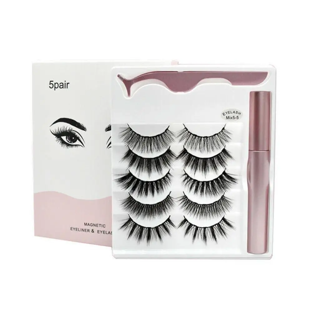 

5 Pairs Magnetic Eyelashes And Eyeliner Set 5 Magnet Lashes 3D Fake Natural Mink False Eyelashes Wispy Magnetic Makeup Soft X2A8