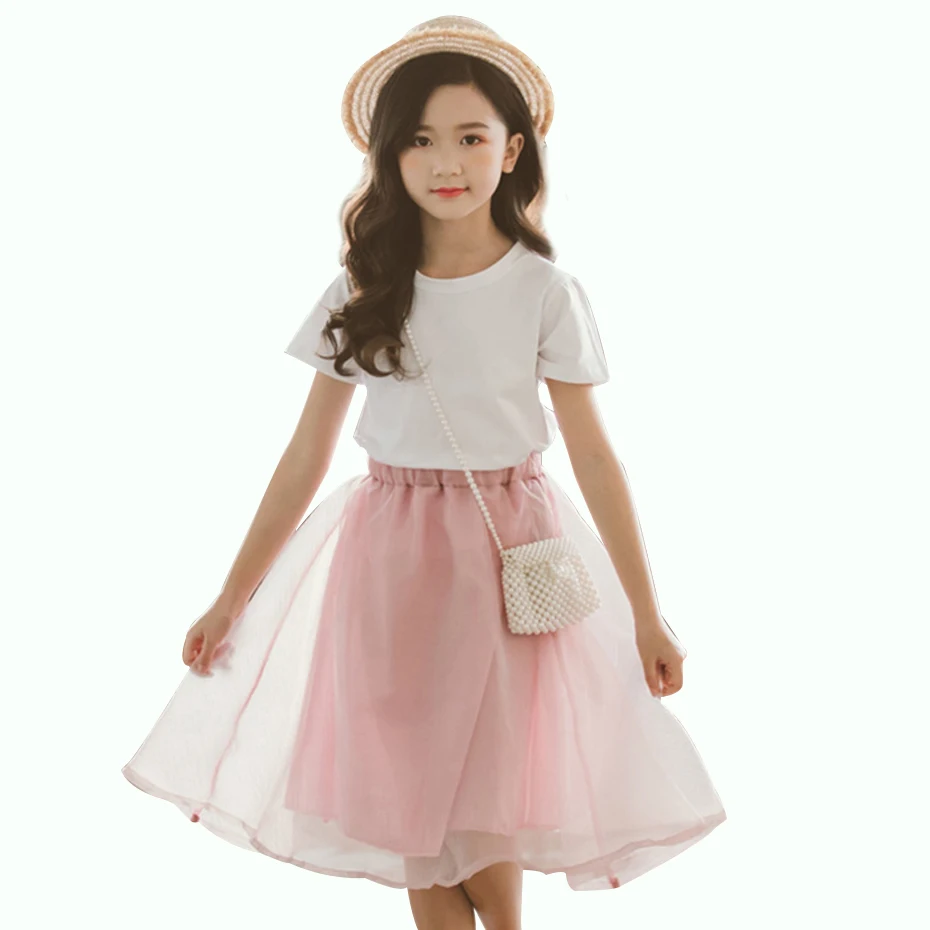 Одежда для подростков однотонная белая футболка и юбка одежда из двух предметов