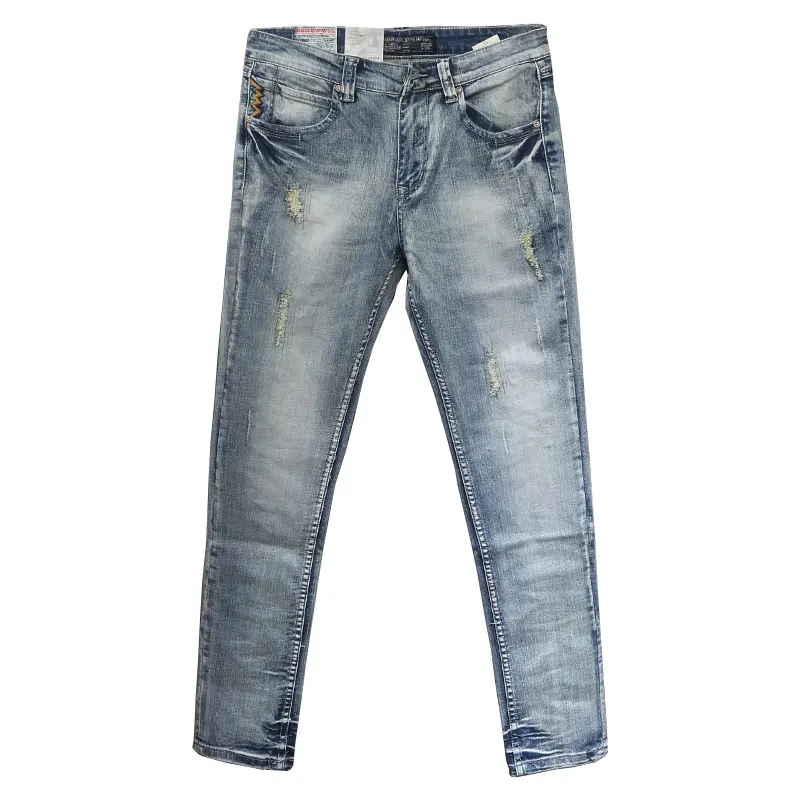 2021 Новая мода мужские джинсы светильник Синие рваные рвaный эластичные джинсовые