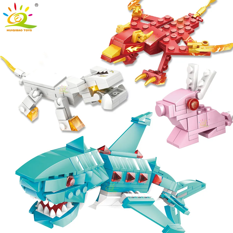 

HUIQIBAO 448pcs White Shark Rabbit Model Building Blocks with Figures Bricks Set Children Construction Toys Kids Gift