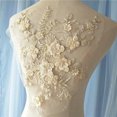 Champagne color 9 цветов 3D свадебное платье аппликация DIY свадебный головной убор слоновой кости белый кружевной воротник кружевная ткань патч RS874 - Цвет: Champagne color