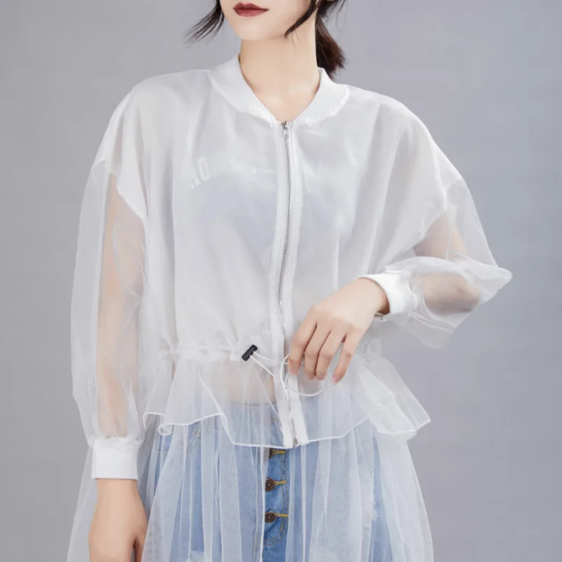 

Johnature 2021 Autumn Fashion Streetwear Loose Patchwork Mesh Dress Women New Ruffles Zipper High Waist Batwing Fairy Dresses
