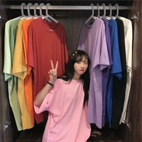 black o neck womens tees 6 colors loose oversize short sleeved t shirt autumn korean version solid color casual women tops