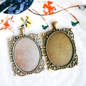 5 шт.лот 30x40 мм Ожерелье Подвеска Установка античная бронза серебро цвет стекло кабошон пустая основа принадлежности для ювелирных изделий T156