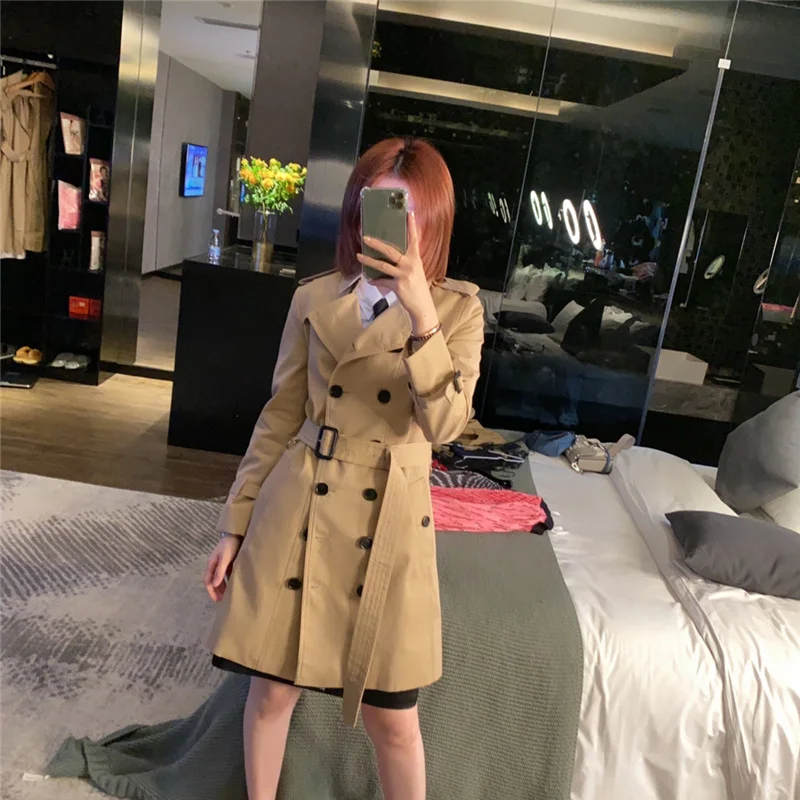 

classic women trench New Women's Casual trench coat with sashes Double Breasted Vintage Washed Outwear