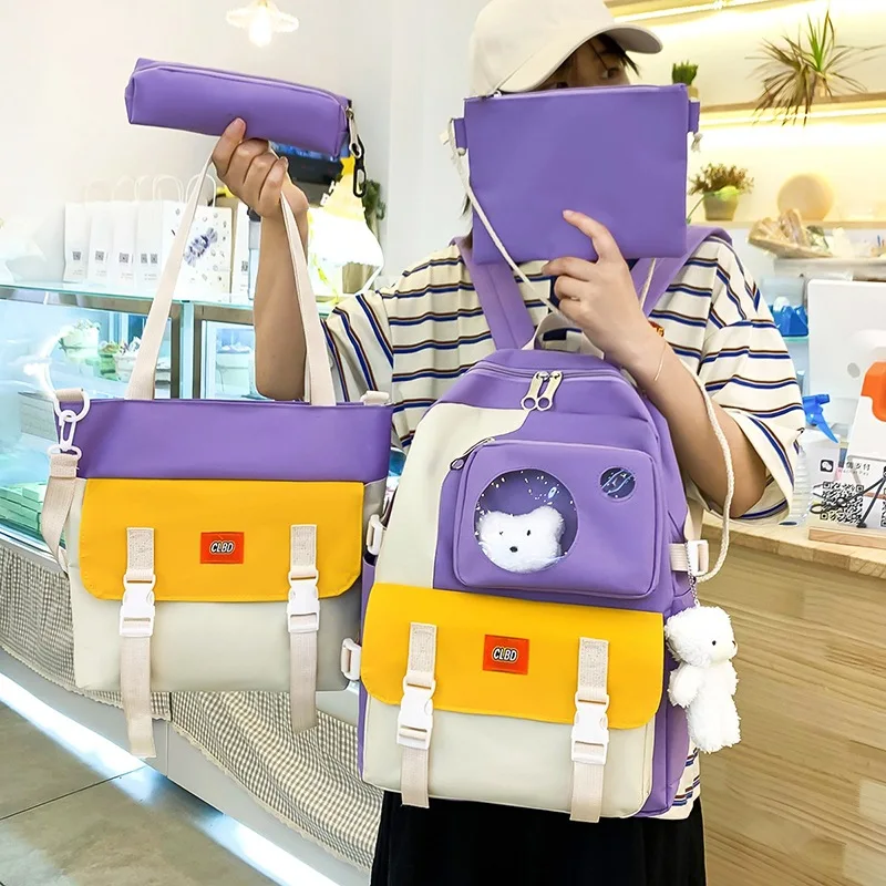 

Four-Piece Multi-Functional Mochila Japanese And Korean New Large-Capacity Student School Bag Teenage Girl Leisure Computer Bag