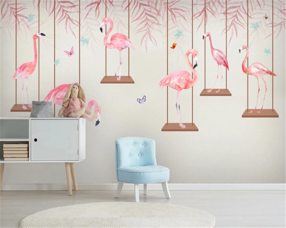 

beibehang Custom size wallpaper Nordic pink simple flamingo children's room decoration background Papel de Pared 3D wallpaper
