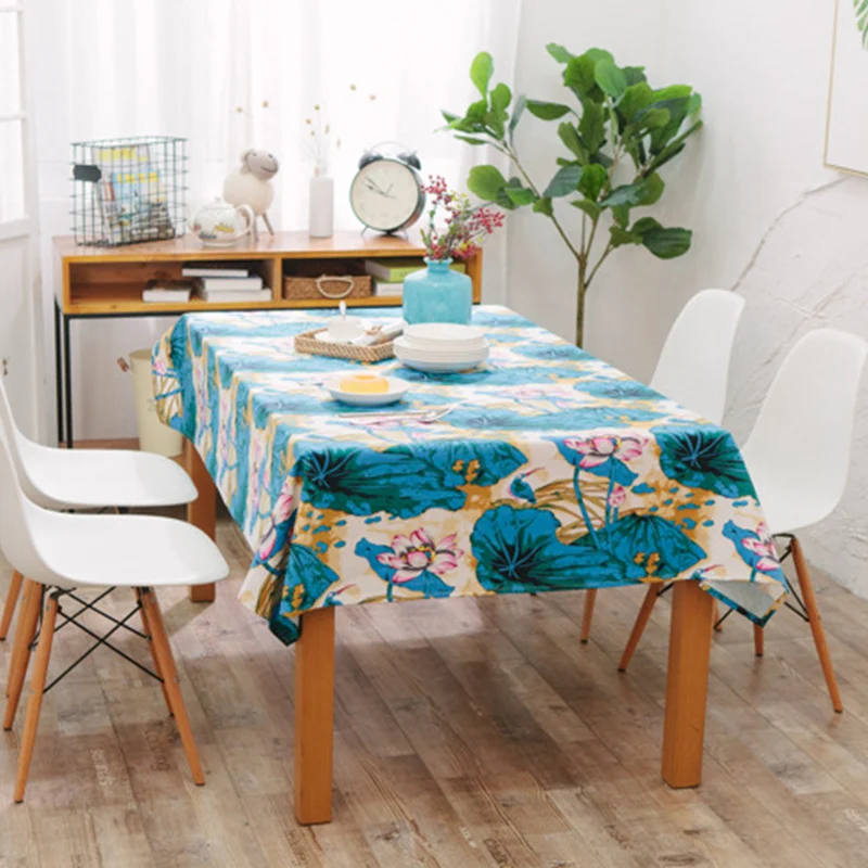 Новинка 100% хлопок синий лист лотоса американский стиль скатерть утолщенная