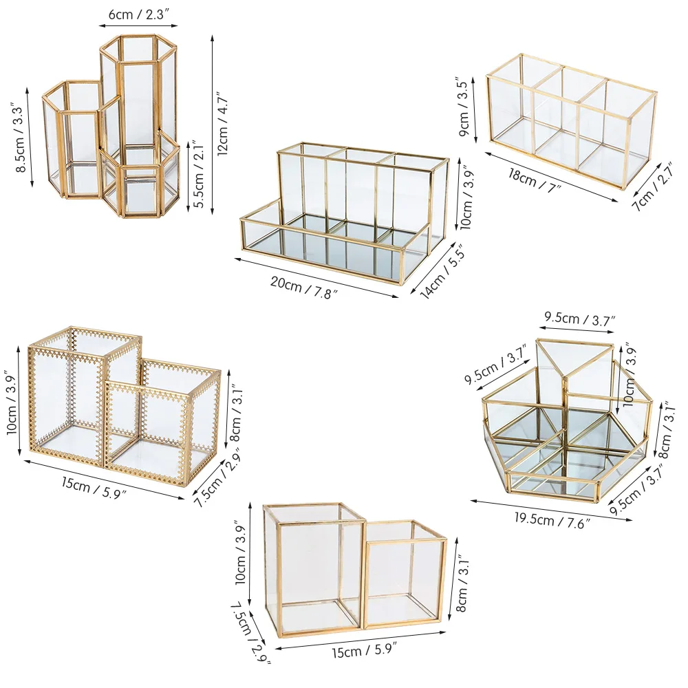 

New Cosmetic Storage Box Transparent Glass Makeup Brush Holder Cosmetic Brush Box Desktop Organizer Eyebrow Pencil Stand