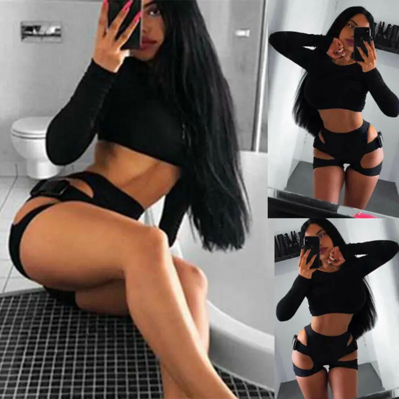 

Woman Sexy Cropped high waist buckle Biker Shorts women elastic sport shorts Summer