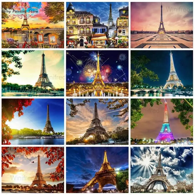 

5D DIY Diamond Painting Eiffel Tower Landscape Diamond Embroidery Cross Stitch Kit Paris Scenery Rhinestones Picture Handicraft