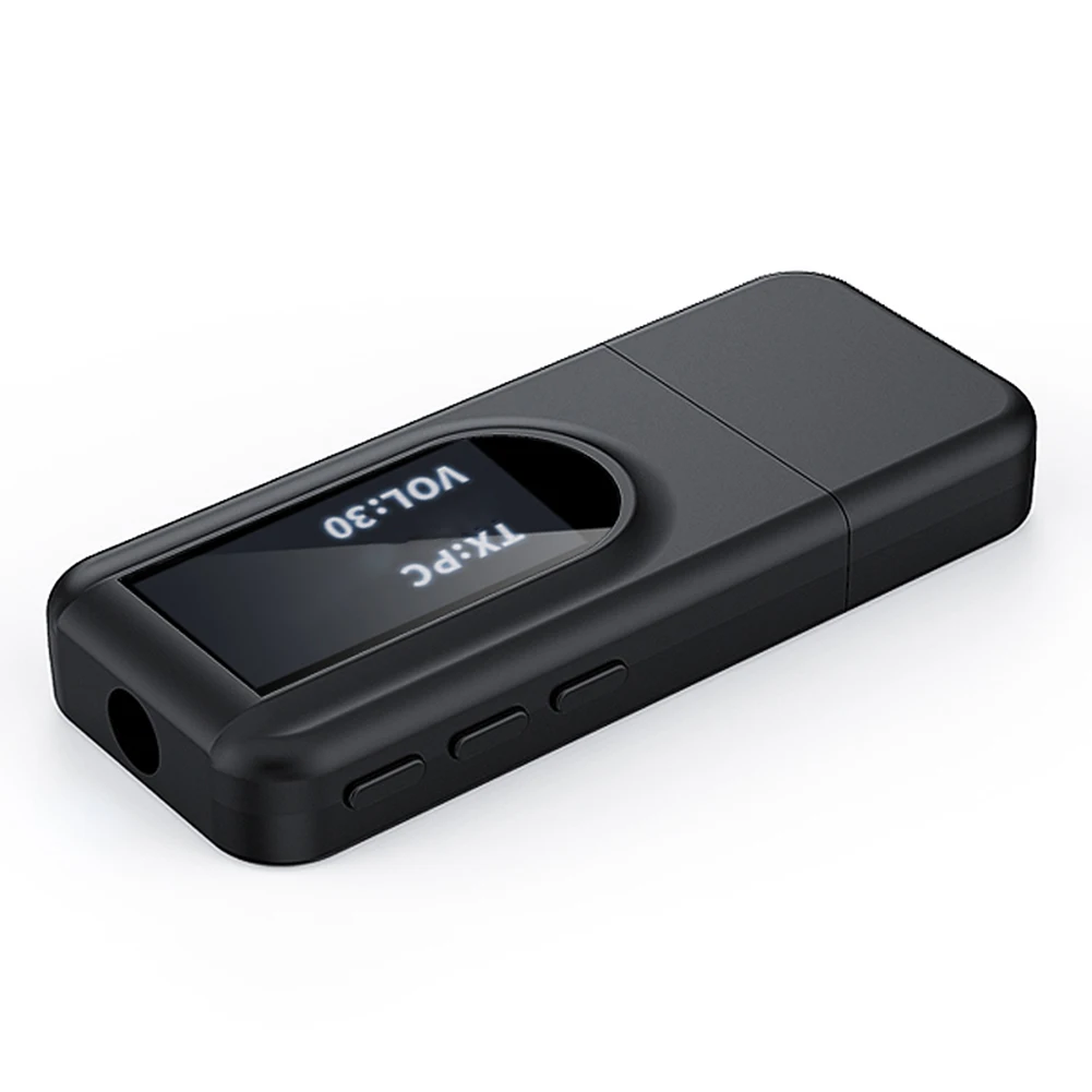 

5.0 LED PC Laptop Bluetooth Adapter Receiver LCD Display Transmitter Audio USB Supports Hands-free Calling For TV Car