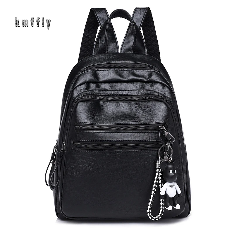 

2021 Fashion New Women Backpacks High Quality PU Leather Backpack Cute Small Girls School Bag Little Bear Pendant Mini Backpacks