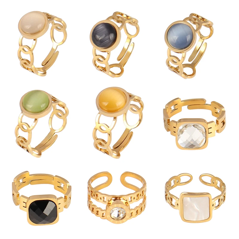 

Punk Rings Ring Stainless Steel Rings Open Rings For Women Colorful Stone Chain Rings Charm Ring Women Rings Zircon Jewelry Gift