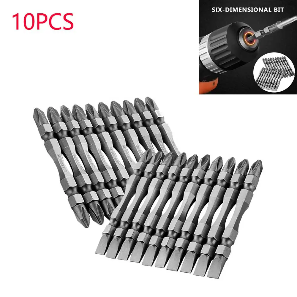 

10PCS 65mm S2 Alloy Steel Magnetic Double Head 1/4Inch Shank Electric Screwdriver Anti Slip Screwdriver Bit Magnetic Double He