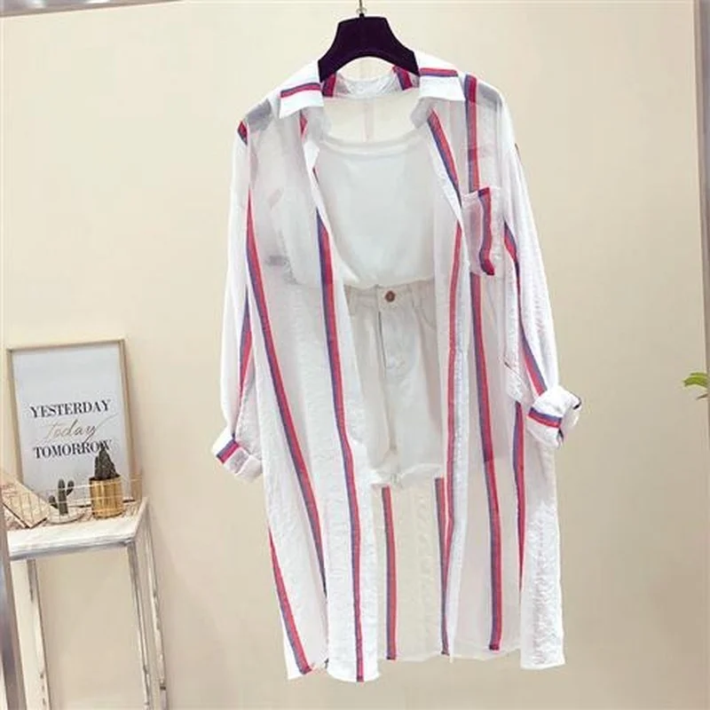 

Striped Shirt Long Sleeve Women Spring Summer New Korean Fashion Button Up Casual Loose Blouse Plus Size 4XL Tunic Shirts Y340