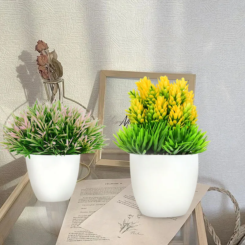 1Pc Green Artificial Plant Potted Home Decor Bonsai Fake Flower Succulents Grass Potted Balcony Decoration Hotel Garden Ornament