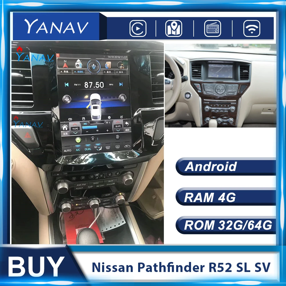Radio de coche 2 Din Android estilo Tesla para Nissan Pathfinder R52 SL SV 2012-2020, Audio automático, pantalla Vertical, navegación GPS