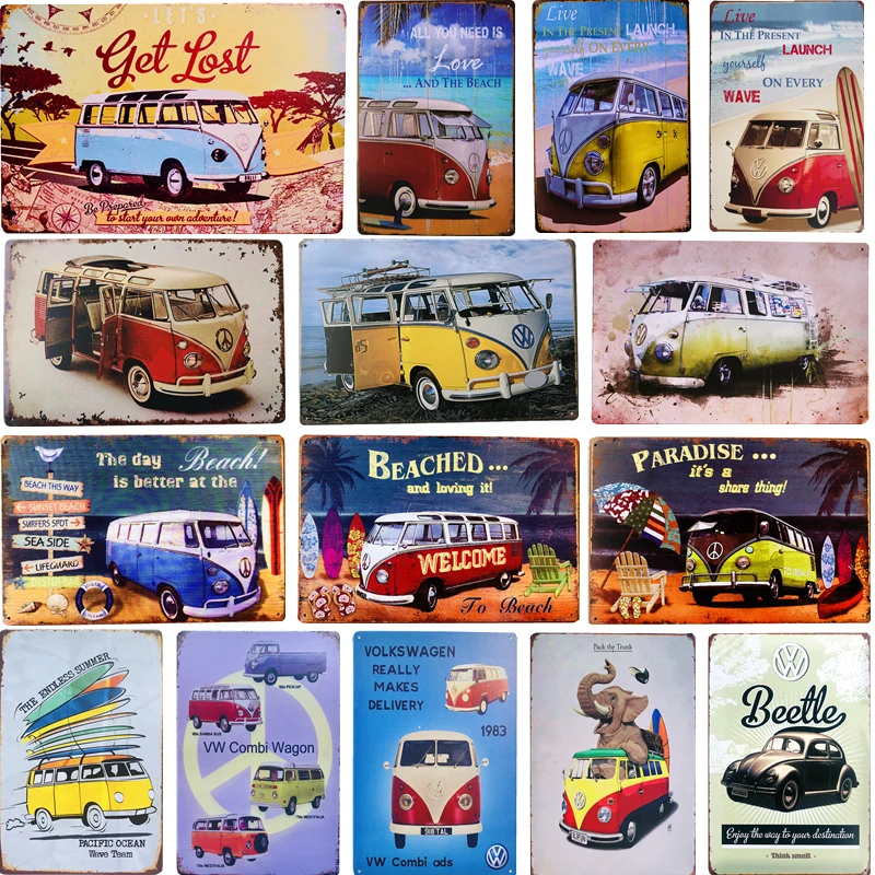 

Shabby Metal Tin Sign Garage Decor Bus Car Wall Signs Retro Decorative Plate Poster Bar Car Club Art Tinplate Painting Plaques