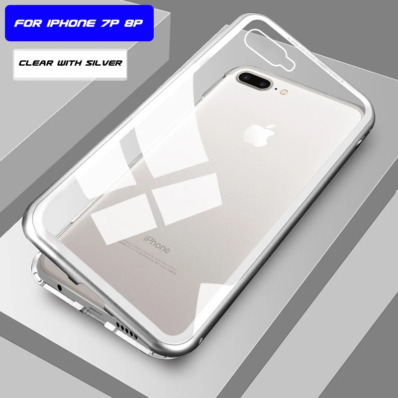 Металлический магнитный чехол для телефона для iPhone 11 Pro Max XS Max XR XS X чехол для iPhone 6s 6 7 8 Plus 6s 6 5 5S SE чехол - Цвет: clear with Silver dm