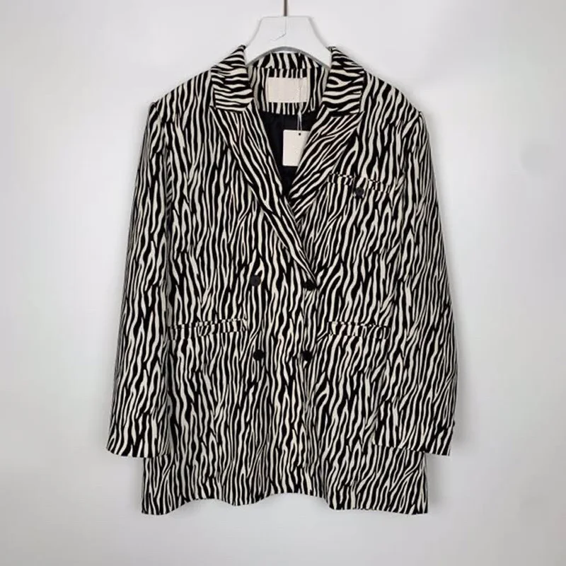 

Spring and autumn women's casual leopard print double-breasted pocket decoration loose long jacket