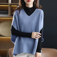 autumn and winter casual v neck cashmere chic pullover vest solid color knitted womens sleeveless sweater 100 wool loose coat