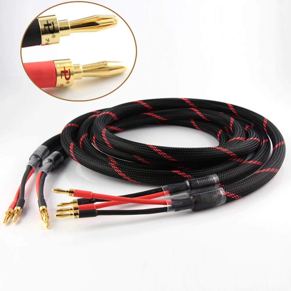 

Pair hi end 5N OCC pure copper audio speaker cable hifi loudspeaker wire with banana plug connector