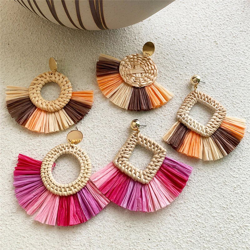 Новые корейские бамбуковые деревянные серьги подвески для женщин пляжные