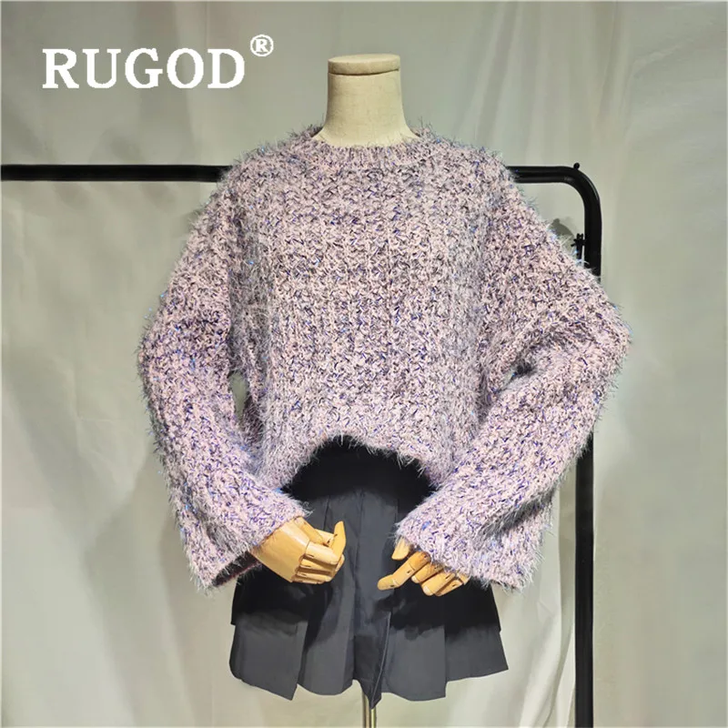 RUGOD Autumn Winter New Style O-neck Warm Fuzzy Pullover Cashmere Sweater Plus Size Women Tops For Fashion 2019 | Женская одежда