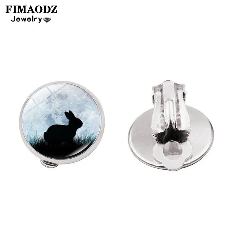 Серьги-гвоздики FIMAODZ в виде кролика и Луны серебряные серьги-клипсы ручной работы