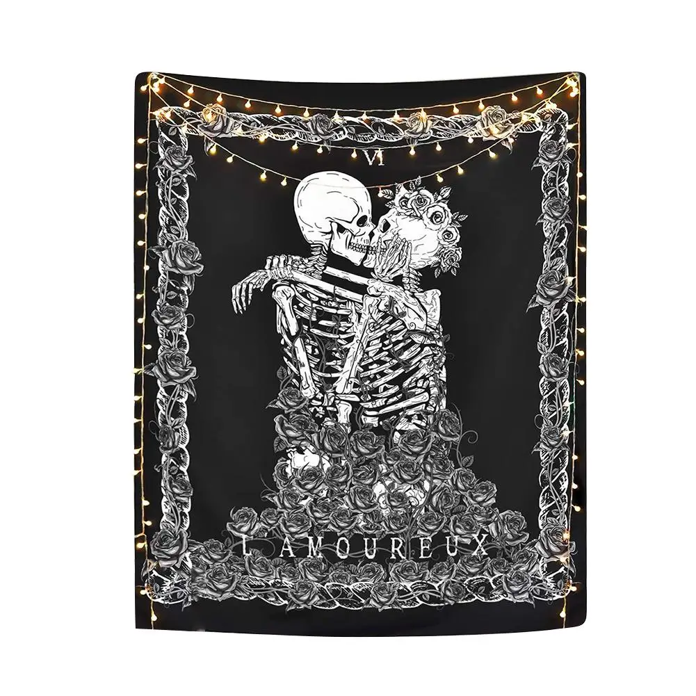 

Mandala Skull Printed Wall Hanging Tapestry Beach Blanket Picnic Yoga Mat Home Art for Living Room House Door Bar Decoration