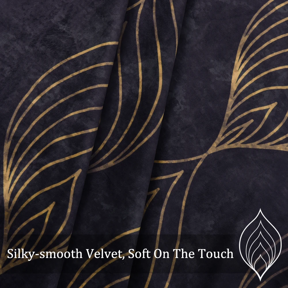 NICETOWN 1 Piece Leaf print Velvet Curtain Super Soft Luxury Warm Blackout Energy Grommet for Decor Home Theater Living Room
