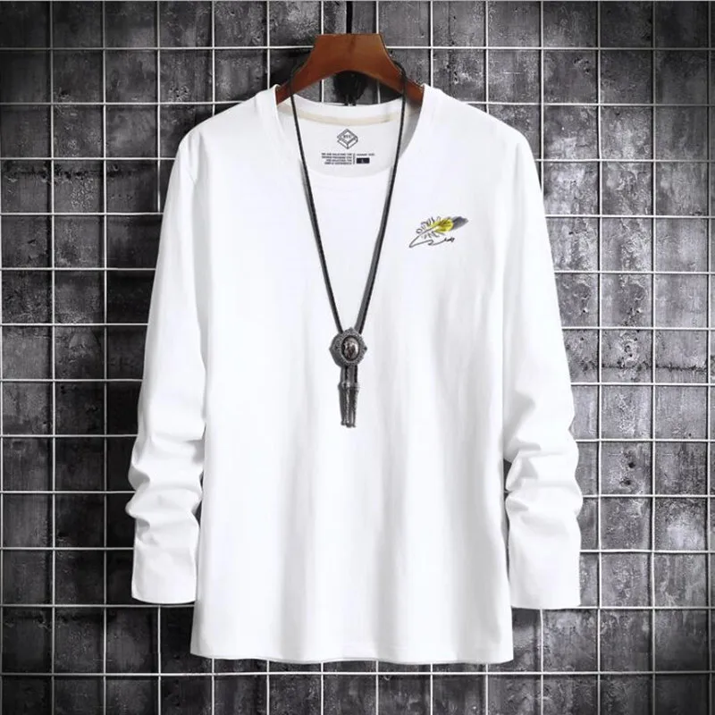 New2020 Сезон весна осень 100% хлопковая футболка с длинными рукавами и круглым