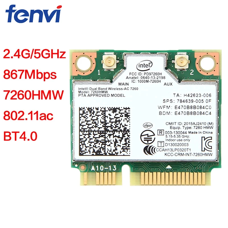 Двухдиапазонная беспроводная Wifi карта для Intel 7260AC 7260HMW ac Mini PCI-E 2,4G/5 Ghz Wlan Bluetooth 4,0 802,11 ac/a/b/g/n с антенной