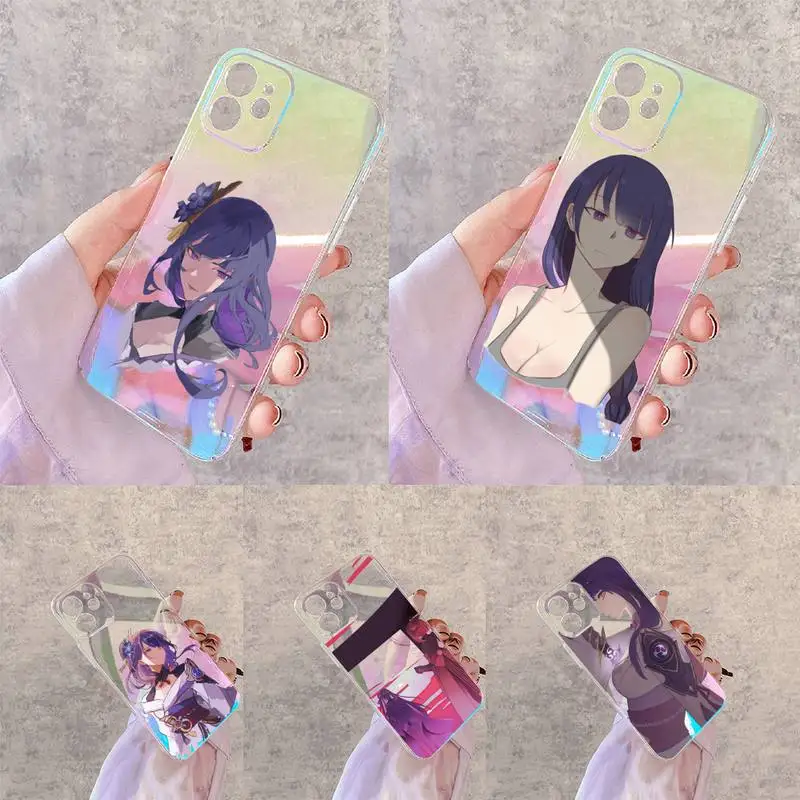 

Genshin Impact Raiden Shogun Phone Case for iPhone xiaomi redmi 7 8 9 11 12 10 S X XS XR MINI Pro Max Plus laser Transparent