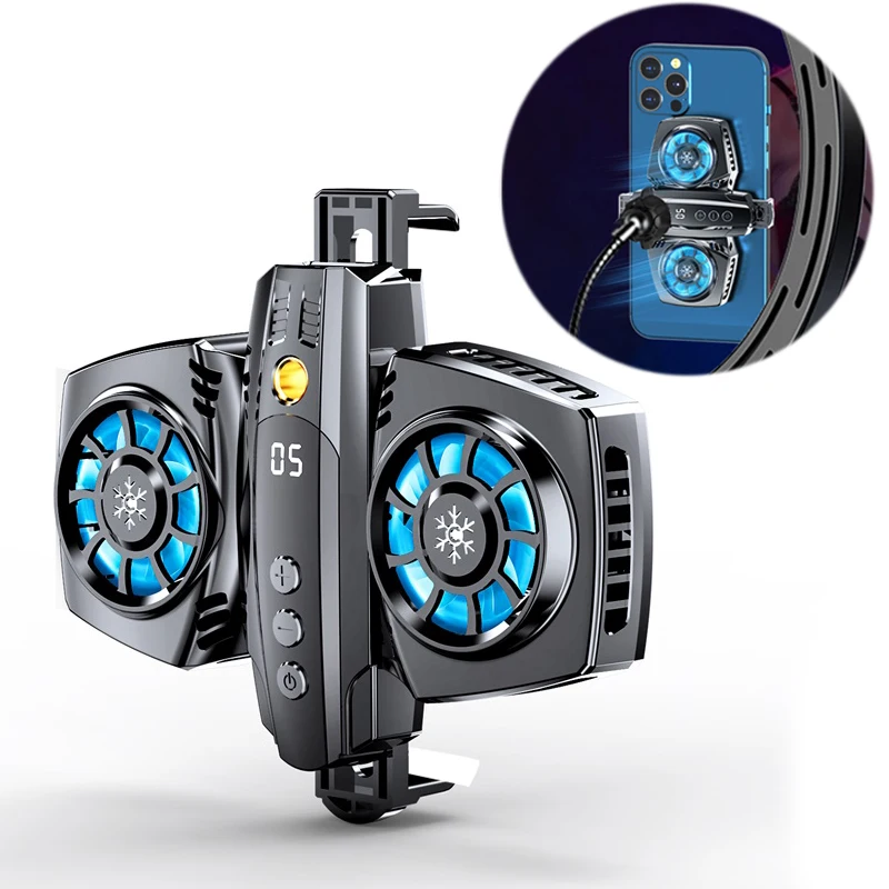 

Usb Phone Cooler Semiconductor Dual Cooling Fan Radiator Smartphone Temperature Display Heat Sink Cell Phone Gamer Coolers
